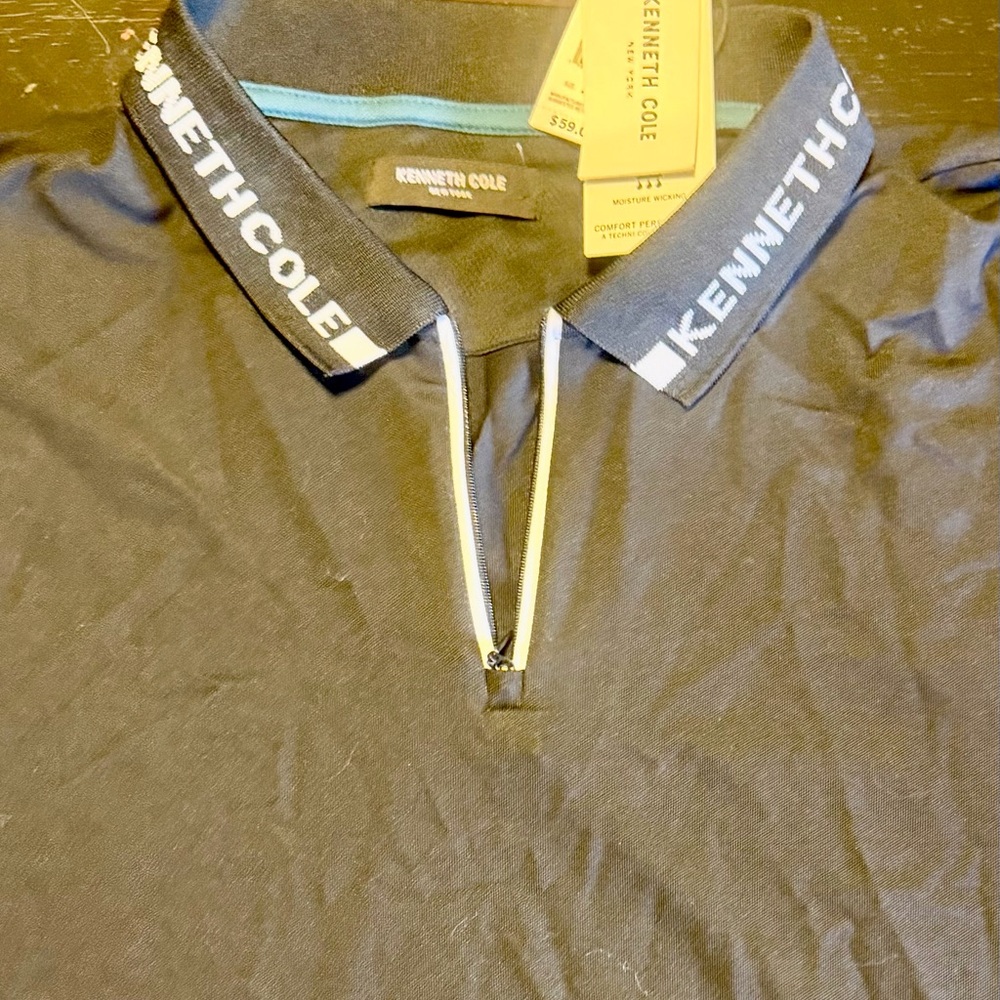 Kenneth Cole Black Polo Shirt with White Accents